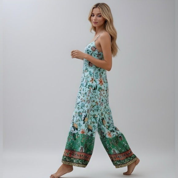 Boho Floral Print Wide Leg Cami Jumpsuit With Pockets - Picture 4 of 8
